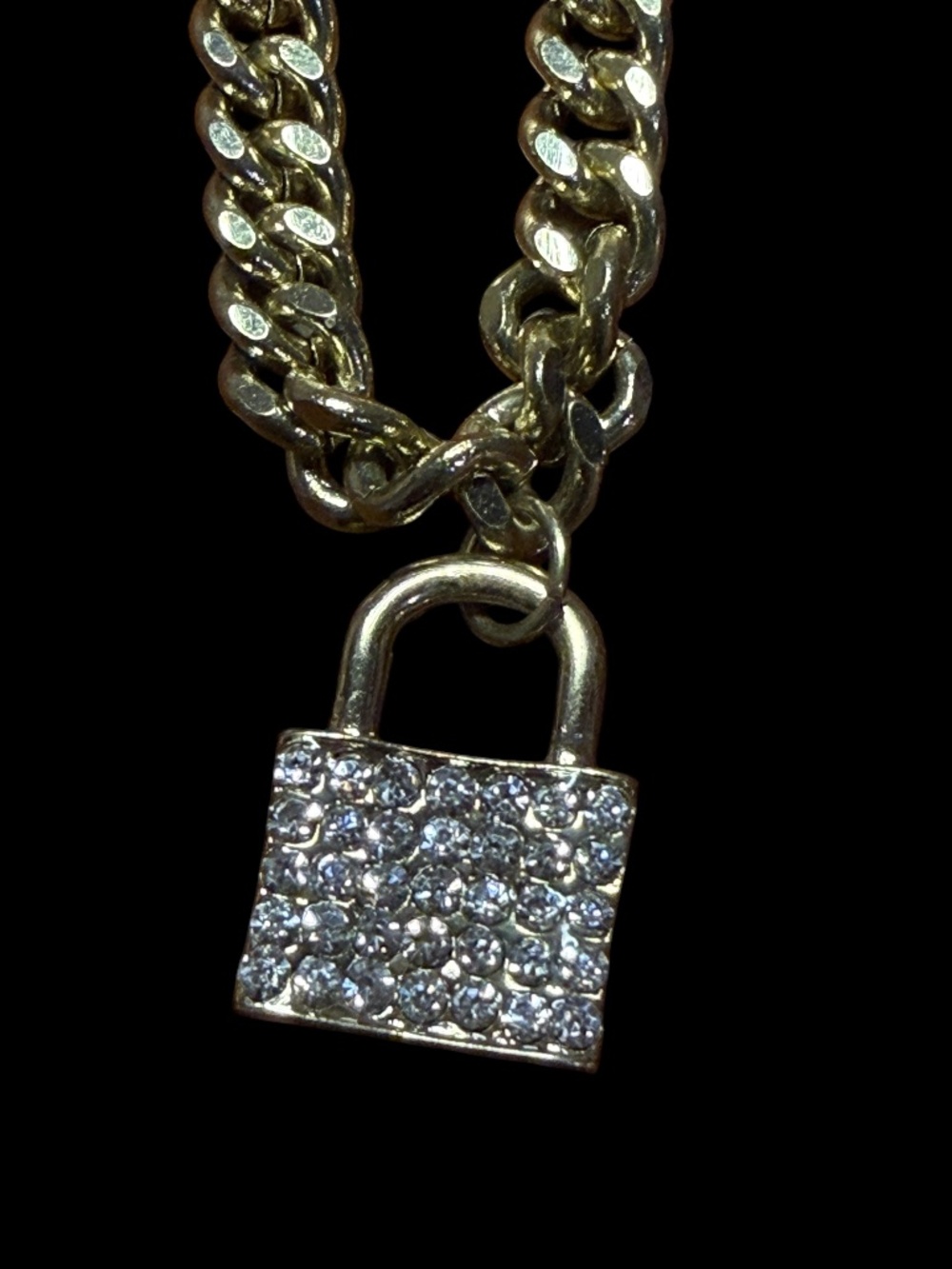Hannah Brilliance Goldtone Cuban Chain with Rhinestone Padlock Pendant - NEW